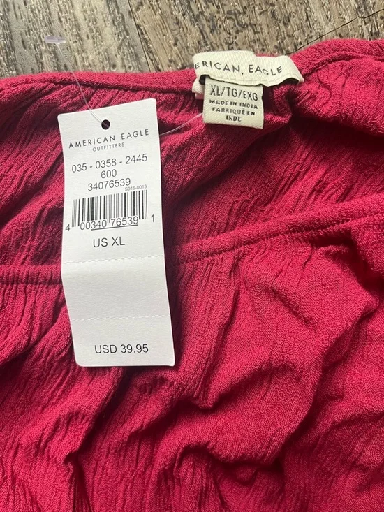 American Eagle Women's Fuschia Tie-Hem One Sleeve Top - Picture 2 of 3